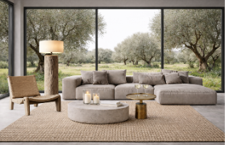 Living room with olive grove view