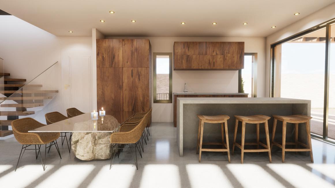 Open kitchen and dining area
